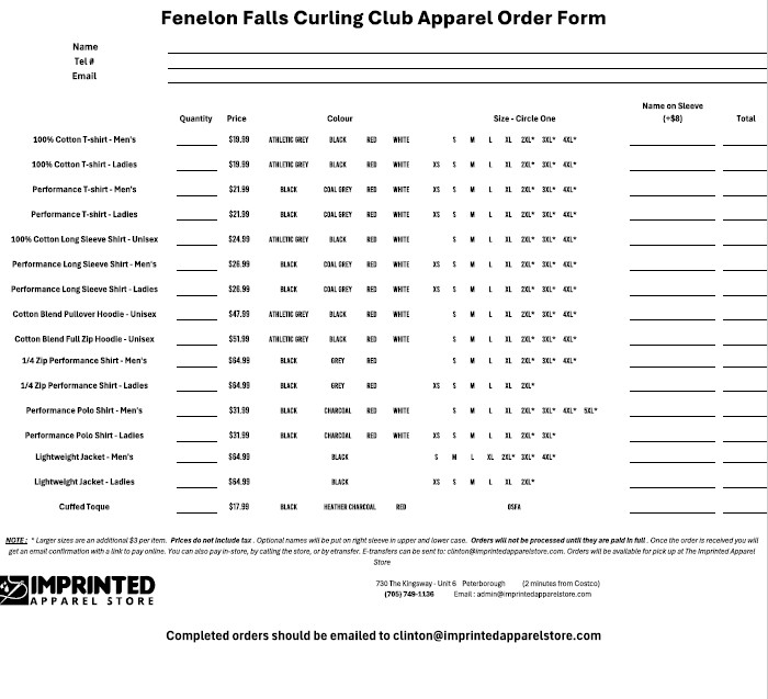 Apparel order form